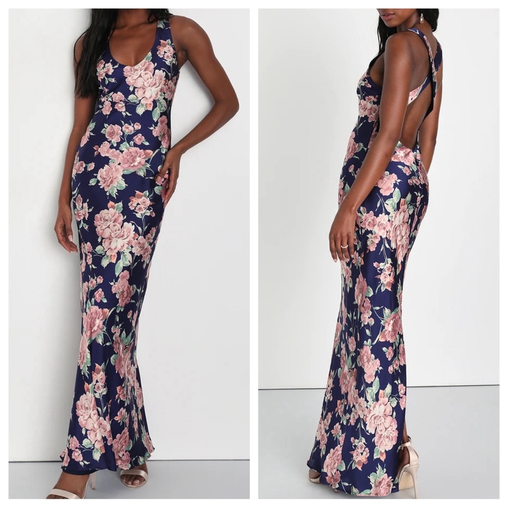 Lulu’s Stunning Blossom Floral Satin Maxi Dress New Small
